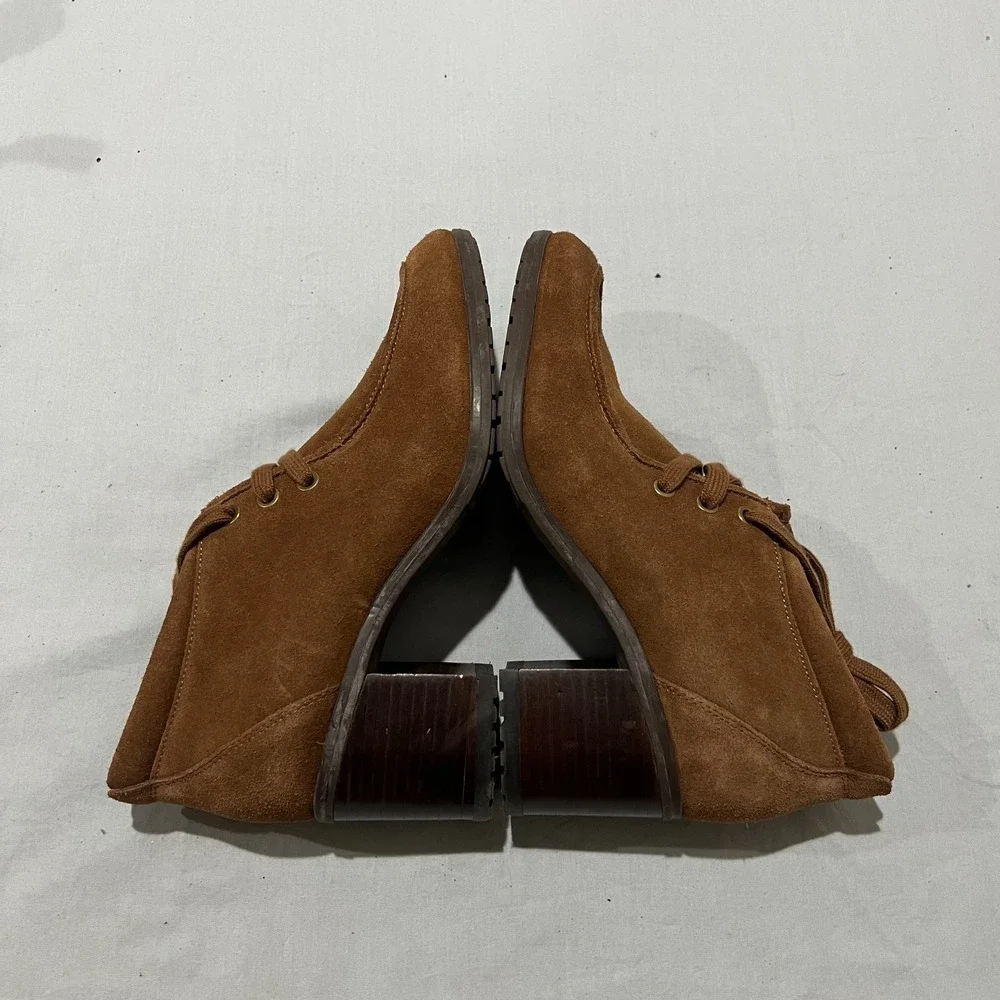 Naturalizer Lesson Womens Chestnut Brown Suede Lace Up Moc Ankle Heel Boots 8.5M